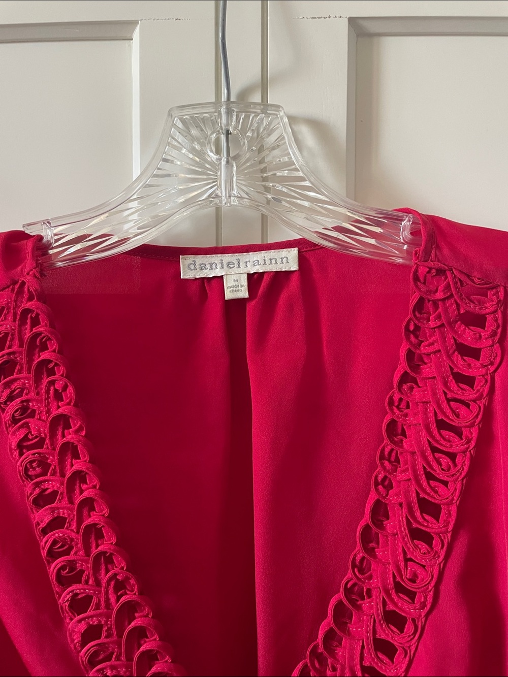 Daniel Rainn Red Deep V Blouse with Decorative Trim | Business Casual Blouse | M - Picture 2 of 6
